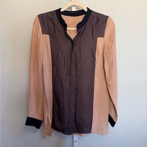 Theory Blush and Navy Colorblock Silk Blouse